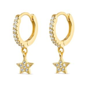 Gold Star Cubic Zirconium Huggie Earrings14k Gold Plated